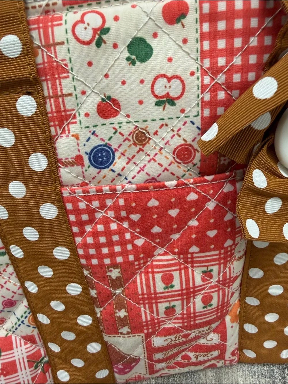 Red Patchwork Western Boho Tote with‎ Brown Polka-Dot Handles